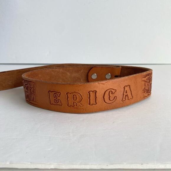 Vintage Tooled‎ Leather Belt Hunting Dog Brown Western ERICA Womens Girls 26 XS main image 10